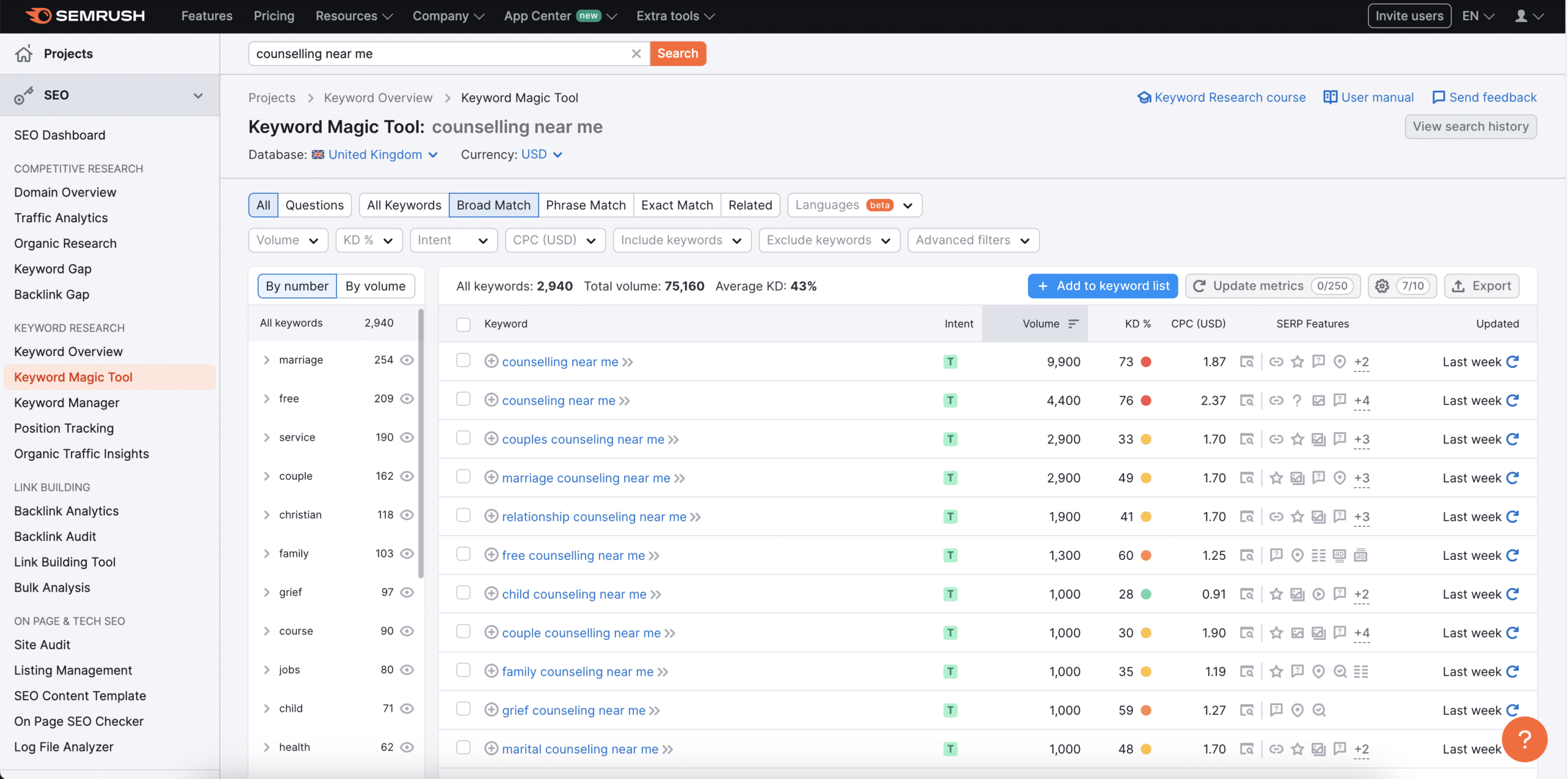 keyword results for "counselling near me"