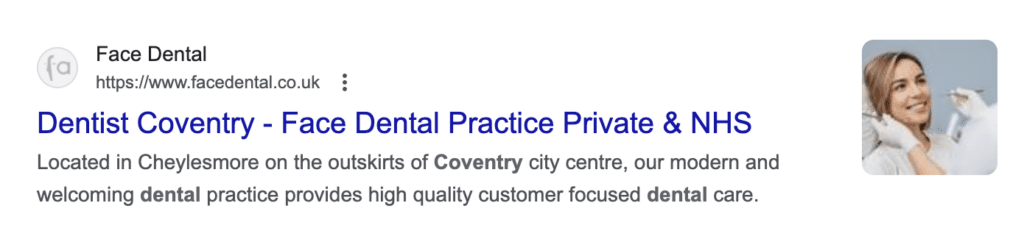 Dentist listing on Google